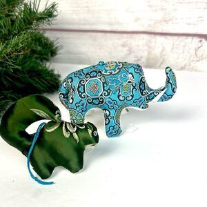 Two Fabric Stuffed Animals Christmas Ornaments